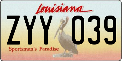 LA license plate ZYY039