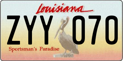 LA license plate ZYY070