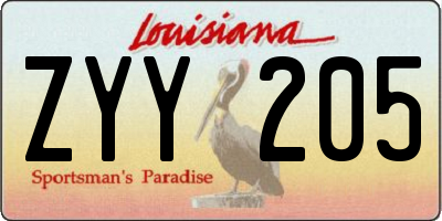 LA license plate ZYY205