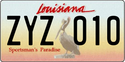 LA license plate ZYZ010