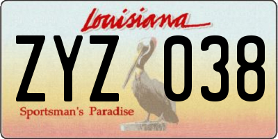 LA license plate ZYZ038