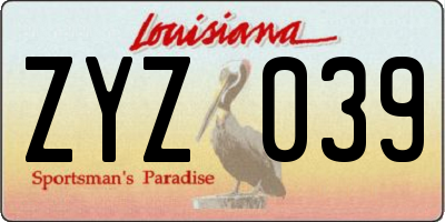 LA license plate ZYZ039