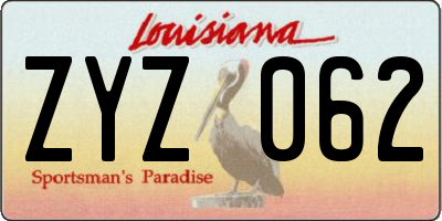 LA license plate ZYZ062