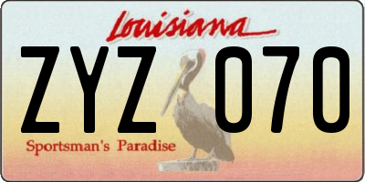 LA license plate ZYZ070