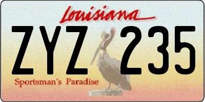 LA license plate ZYZ235