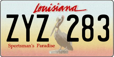 LA license plate ZYZ283