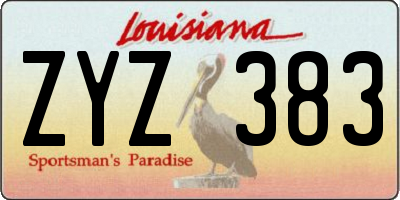 LA license plate ZYZ383