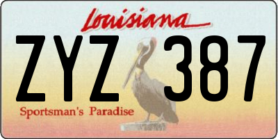 LA license plate ZYZ387