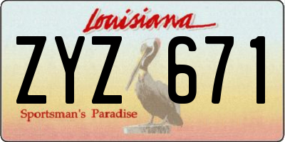 LA license plate ZYZ671