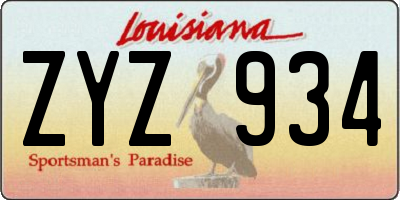 LA license plate ZYZ934