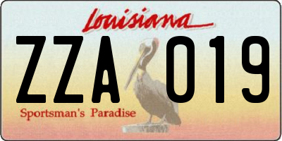 LA license plate ZZA019