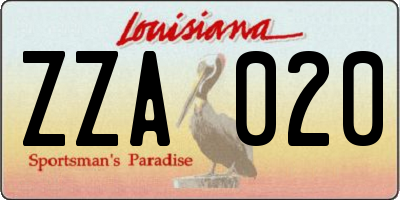 LA license plate ZZA020