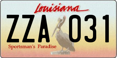 LA license plate ZZA031