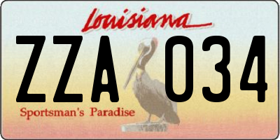 LA license plate ZZA034