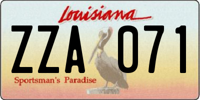 LA license plate ZZA071