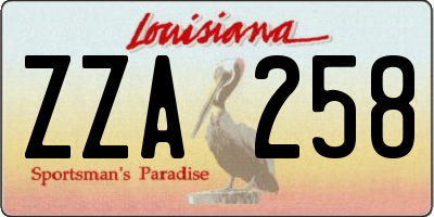 LA license plate ZZA258