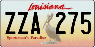 LA license plate ZZA275