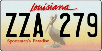 LA license plate ZZA279