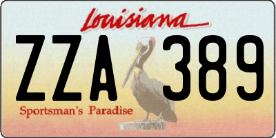 LA license plate ZZA389