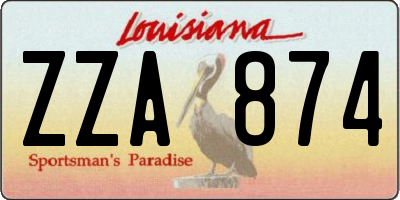 LA license plate ZZA874