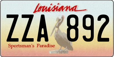 LA license plate ZZA892