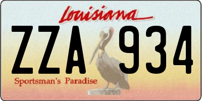 LA license plate ZZA934