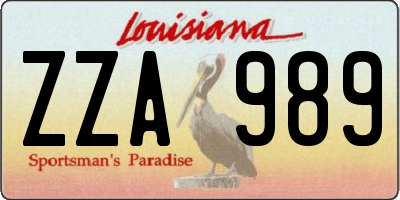 LA license plate ZZA989