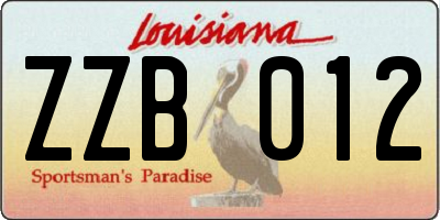 LA license plate ZZB012