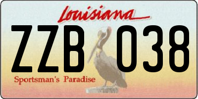 LA license plate ZZB038