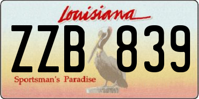 LA license plate ZZB839