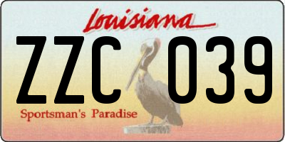 LA license plate ZZC039