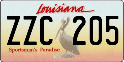 LA license plate ZZC205