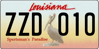 LA license plate ZZD010