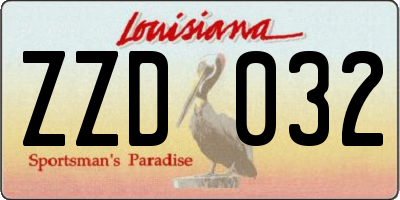 LA license plate ZZD032