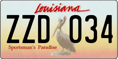 LA license plate ZZD034