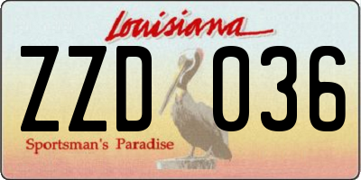 LA license plate ZZD036