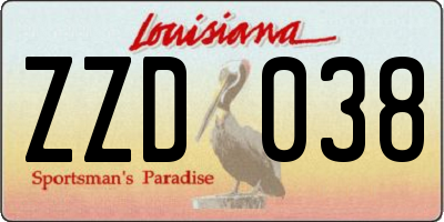 LA license plate ZZD038