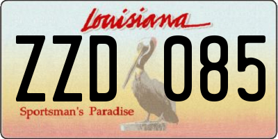 LA license plate ZZD085