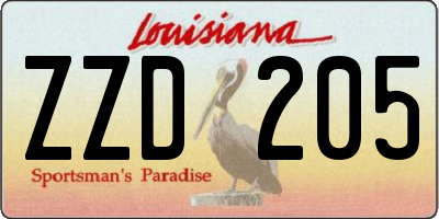 LA license plate ZZD205