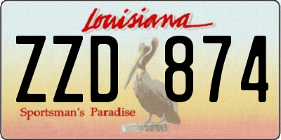 LA license plate ZZD874