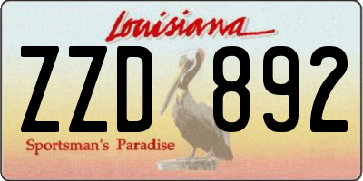 LA license plate ZZD892