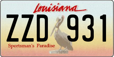 LA license plate ZZD931