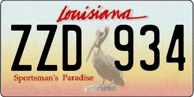 LA license plate ZZD934
