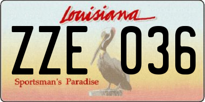 LA license plate ZZE036