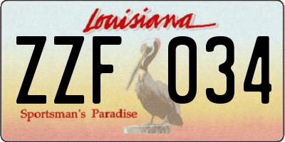 LA license plate ZZF034