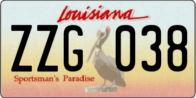 LA license plate ZZG038