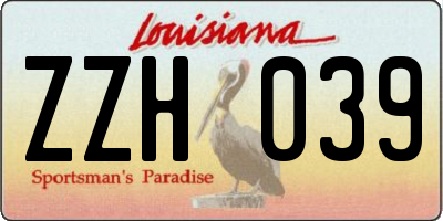 LA license plate ZZH039