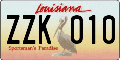 LA license plate ZZK010