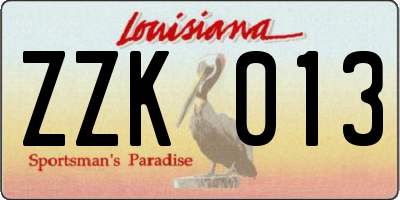 LA license plate ZZK013