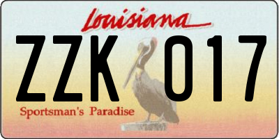 LA license plate ZZK017